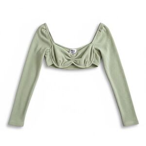Princess Polly Sage Green Long Sleeve Crop Top